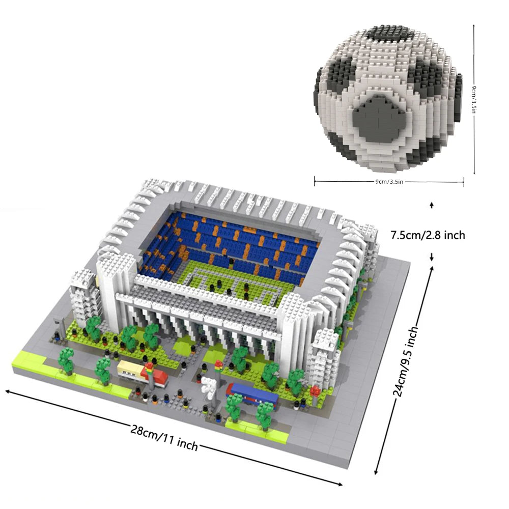Knew Built Madrid Soccer Stadium with Soccer Ball Micro Blocks, Building Toys, Experience the Joy of Footballive, Good Deco Gift