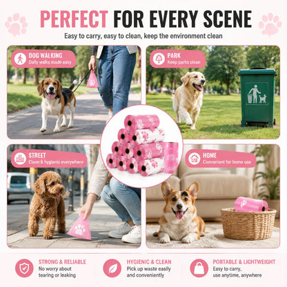 180PCS Dog Waste Bags Thick Leakproof Pet Poop Bags with Easy Carry Rolls for Dogs Cats Walking Outdoor Cleaning