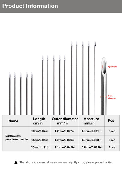 FTK Earthworm Hooking Needle Stainless Steel Earthworm Gas Needle Portable Hollow Fishing Worm Penetrating Driller Fish Tool