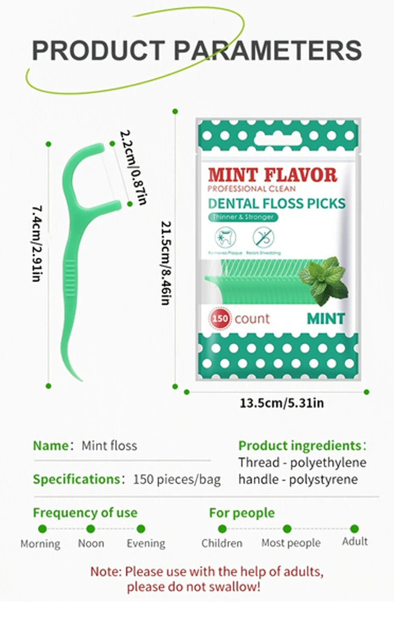 300PCS/150PCS/50PCS - Mint Floss Stick - interdental cleaning tool