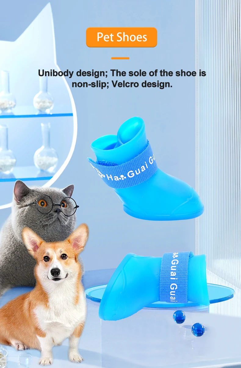 Pet silicone rain shoes anti-dirty non-slip waterproof dog shoes soft bottom footwear small dogs cats teddy Shoes