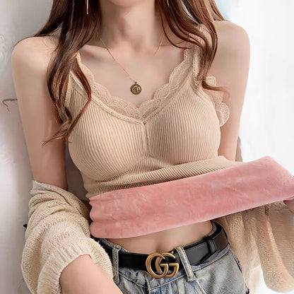 Thermo Thick Slimming Undershirt Thermal Underwear Inner Vest For Women Warm Winter Sexy Lace Sleeveless Tank Tops Padded Bra