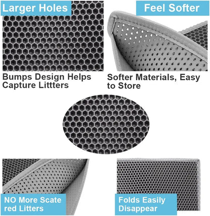 Cat Litter Mat Waterproof Urine Proof Kitty Litter Mat Honeycomb Double Layer Litter Box Mat Skidproof Soft EVA Cat Litter Mat