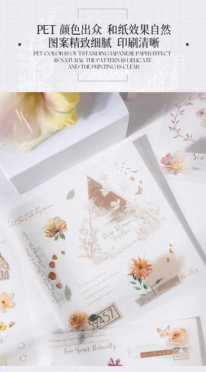 Yoofun 20pcs/lot PET + Washi Paper Aesthetic Flower Stickers Gift Card Journal Scrapbooking Diary Decoration Stationery Labels