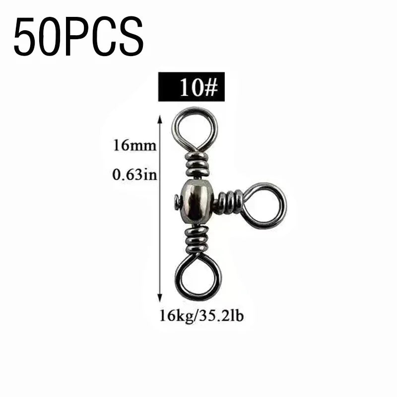 50PCS/Bag  Black Nickel Plating Three-Prong Connector T-Swivel Sub-Line Splitter Outdoor Fishing Bazi Ring Fishing Accessories