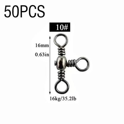 50PCS/Bag  Black Nickel Plating Three-Prong Connector T-Swivel Sub-Line Splitter Outdoor Fishing Bazi Ring Fishing Accessories
