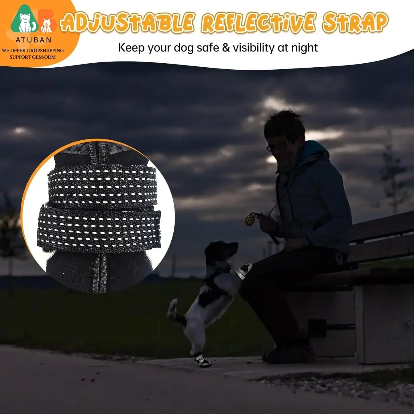 ATUBAN Dog Shoes for Large Size Dogs, Waterproof Medium Large Dog Boots, for Hot Pavement Winter Snow Hiking Breathable Elastic