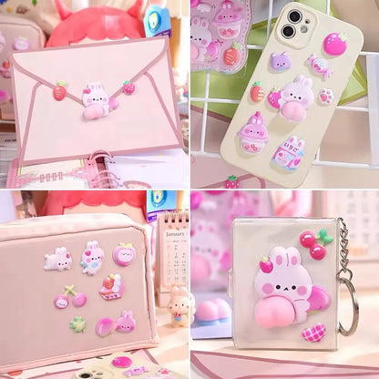 2PCS Cartoon Sticker 3D Puffy Squishy Stress Relief Rabbit Capybara Bear for Phone Case Laptop Decoration Journal DIY Collage Ch