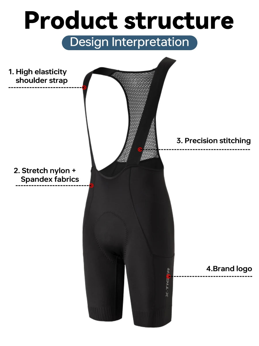 X-TIGER Men's Cycling Bib Shorts 120 Density Gel Cushion Mountain Road Bike Cycling Shorts Outdoor Casual Sports Bib Shorts