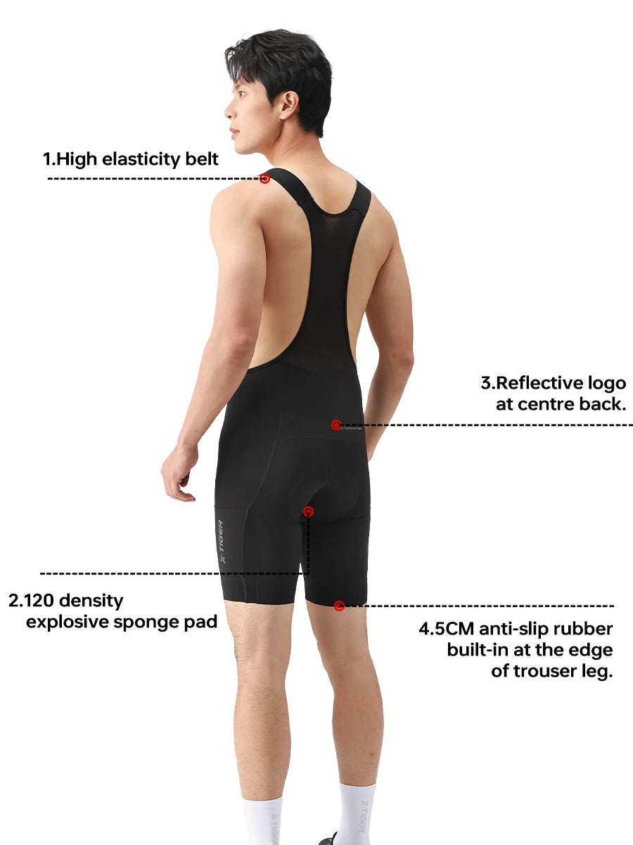 X-TIGER Men's Cycling Bib Shorts 120 Density Gel Cushion Mountain Road Bike Cycling Shorts Outdoor Casual Sports Bib Shorts