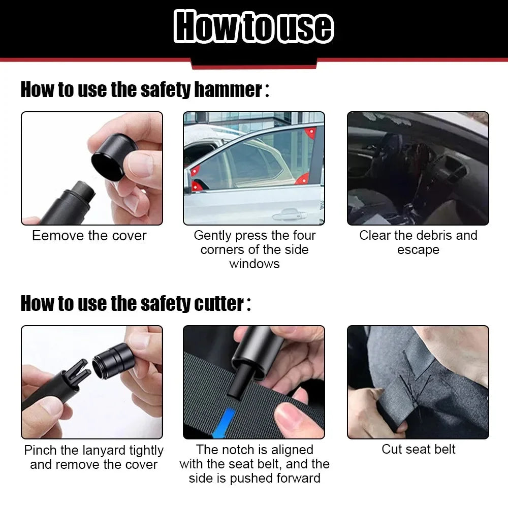 2-in-1 Car Safety Hammer Emergency Window Breaker Seat Belt Cutter Escape Rescue Tool Compact Glass Shatter Device Car Accessory
