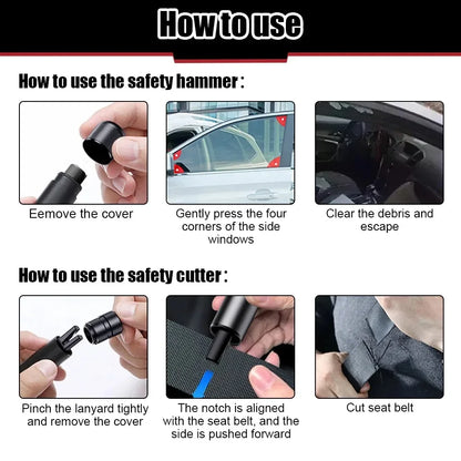 2-in-1 Car Safety Hammer Emergency Window Breaker Seat Belt Cutter Escape Rescue Tool Compact Glass Shatter Device Car Accessory