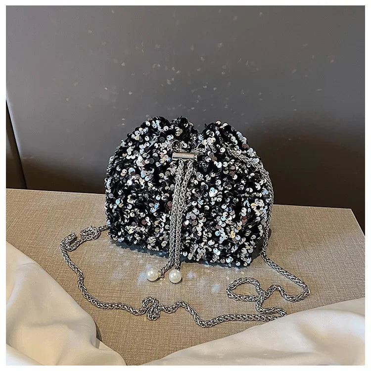 Crossbody Bags Sequin Women's New Korean Bucket Bag Bright Eyes Style Fashion Crossbody Dinner Single Shoulder Bags