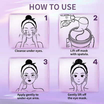 PDRN Eye Mask 60 Patches 30 Pairs, Niacinamide Collagen Under Eye Patches for Dark Circles Puffiness, Brightening Hydrating Skin