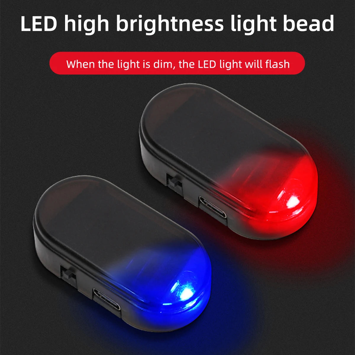 1pc Car Fake Security Light Solar Powered Simulated Dummy Alarm Wireless Warning Anti-Theft Caution Lamp LED Flashing Lights