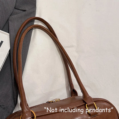 Women's Retro Solid Color Pu Leather Shoulder Bag with Multiple Pockets, Large Capacity, Exquisite and Fashionable Handbag
