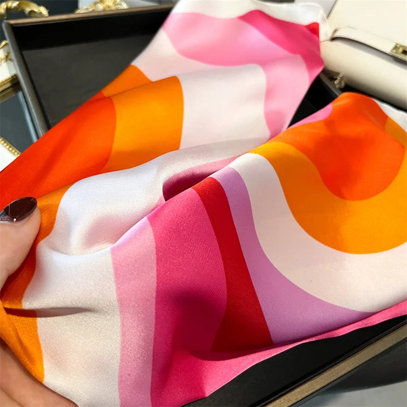 70cm Silk Feeling Square Scarf Women Satin Bandana Print Scarves Head Band Fashion Lady Hair Shawl Wrap Female Neckerchief Hijab