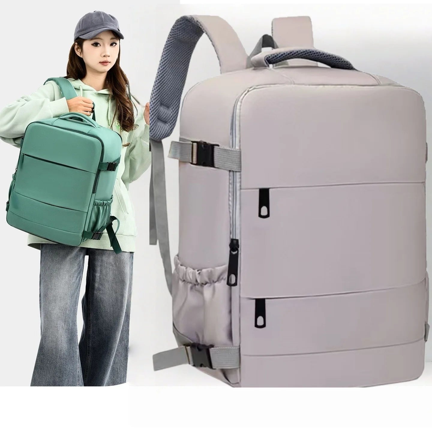 Lightweight Large Travel Backpack, Solid Color Minimalist Multifunctional Student School Bag