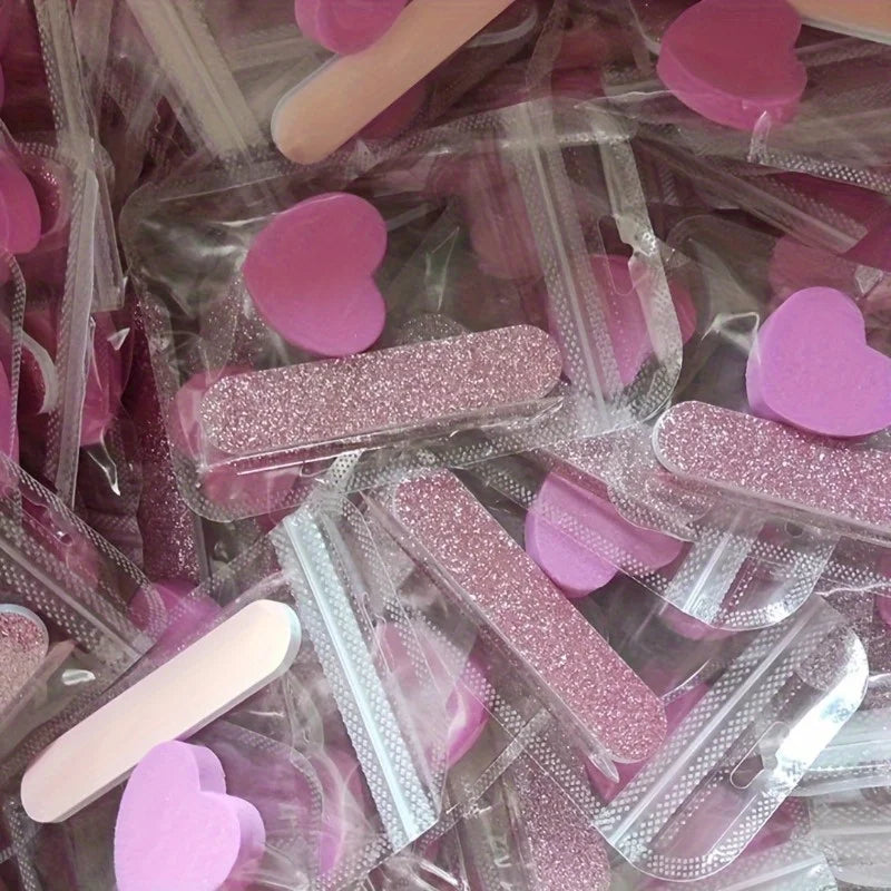 12 Piece Set of Pink Glitter Nail Care Kit - Heart-Shaped Buffer, Crystal Rod, and Double-Sided File for Nail Art and Pedicures
