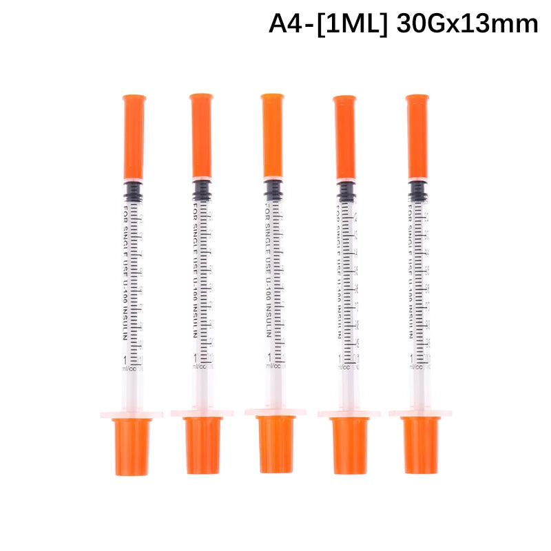 5Pcs 0.3/0.5/1ML Disposable Plastic Veterinary Syringe Orange Cap Sterile Insulin Syringe With Needles For Pet Farm Animal