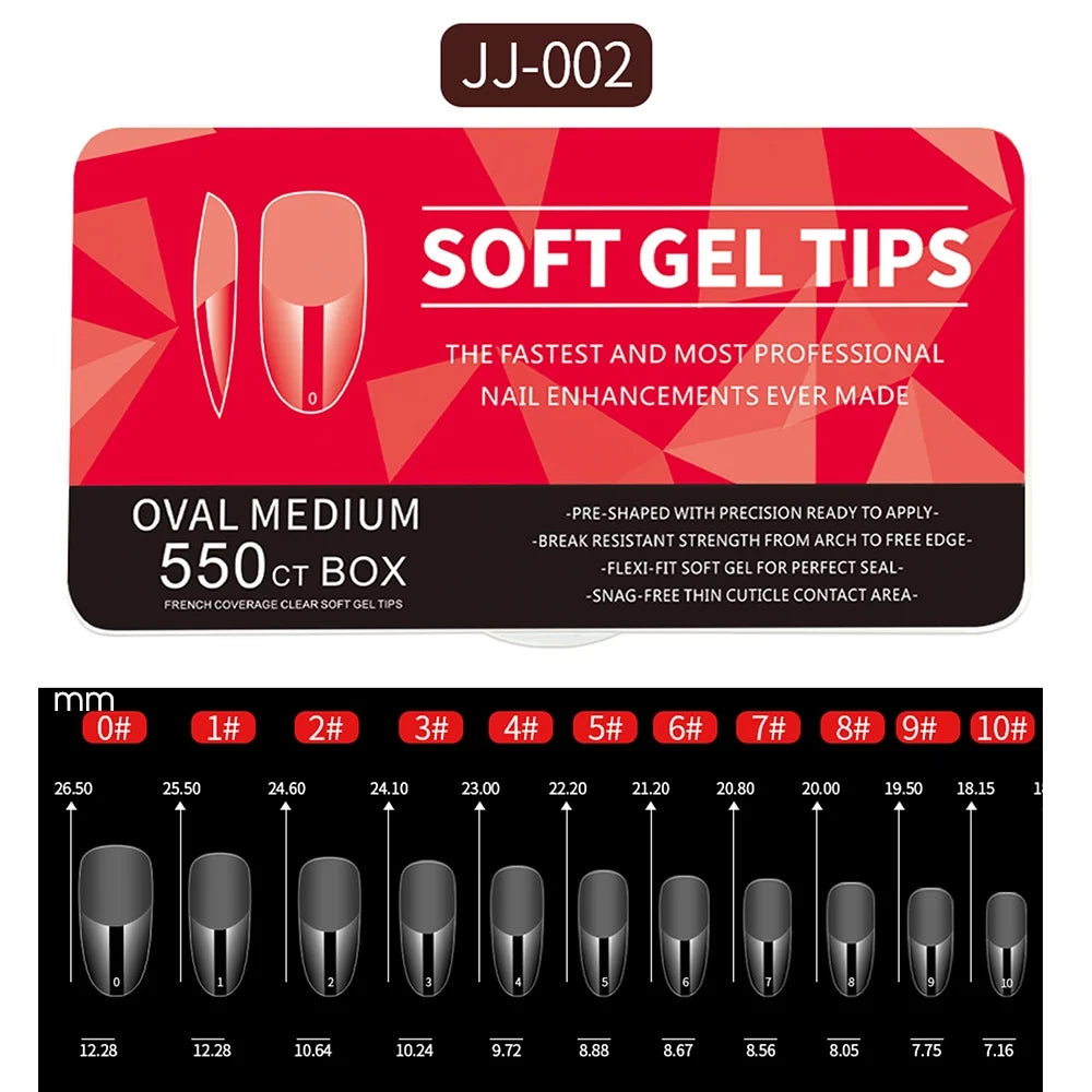550pcs Soft Gel Nail Tips Medium Short Almond Coffin Full Cover Matte Extension Tool Acrylic Press on Nail French Manicure Decor