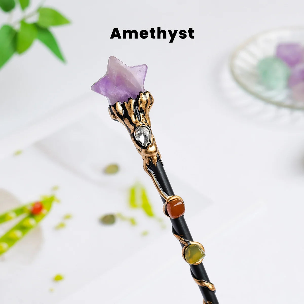 1PC Amethyst Rolling Stone Magic Scepter Natural Stones Fairy Lucky Tumble Stone Gem Scepter Decorative Fairy Magic Stick