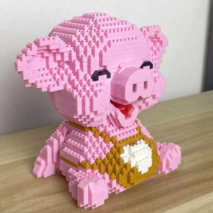Knew Built Cute Pink Smile Pig Micro Mini Building Blocks Toy - Bringer of Good Mood and Fortune Bricks Deco at Home Office