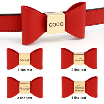 Custom PU Leather Dog Collar Soft Bowknot Pet Collars Engraved Name Puppy Cat Necklace Anti-lost for Small Medium Large Dogs Pug