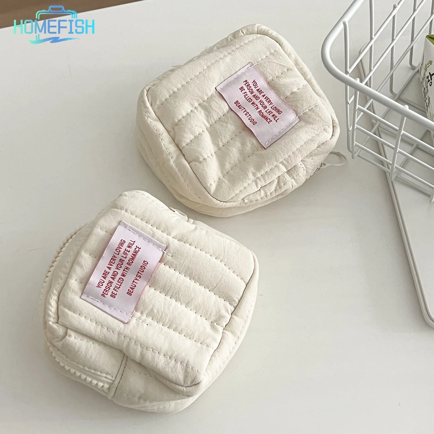 HOMEFISH Korean Square Small Makeup Bag Student Small Earphones Zero Wallet Girl Portable Lipstick Storage Bags