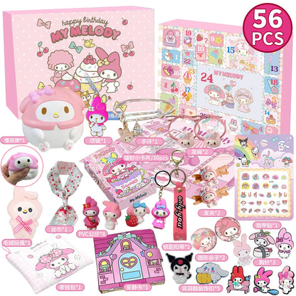 Cute Kuromi Cinnamoroll Melody Christmas Advent Calendar Kawaii Random Figure Ornament Anime Cartoon Keychain Kids Toy Gift