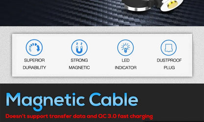 Magnetic Charging Cable 3 IN 1 TOPK 360 Rotation Magnetic Phone Charger Cable with LED Light for Micro USB Type C Cable