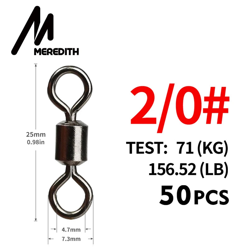 MEREDITH 50PCS/Lot Fishing Swivel Sizes Solid Connector Ball Bearing Snap Fishing Swivels Rolling Stainless Steel Beads