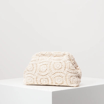 Pattern hollow woven bag, simple clutch bag, Bohemian clip bag, holiday casual straw purse, beach bag (random pattern)