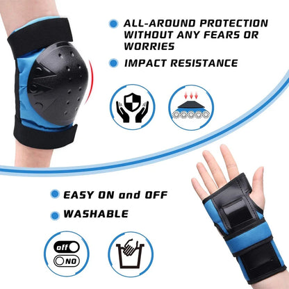 Kids/Adults Knee Elbow Pads Wrist Guards, Protective Gear Set for Roller Skates, Cycling, BMX, Skateboard, Scooter Riding Sports