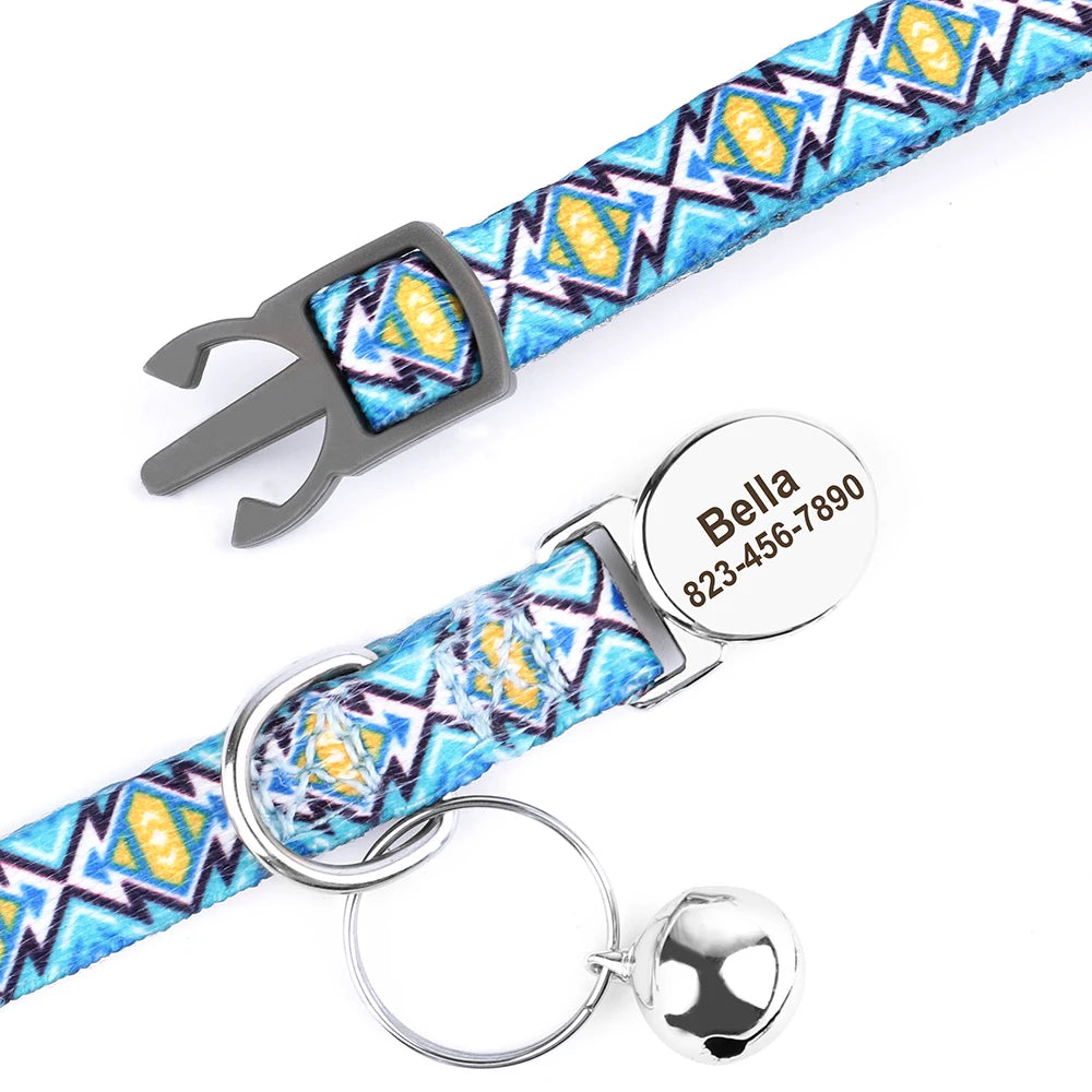 Personalized Printed Cat Collar Adjustable Kitten Puppy Collars With Free Engraved ID Nameplate Bell Anti-lost Cats Collars