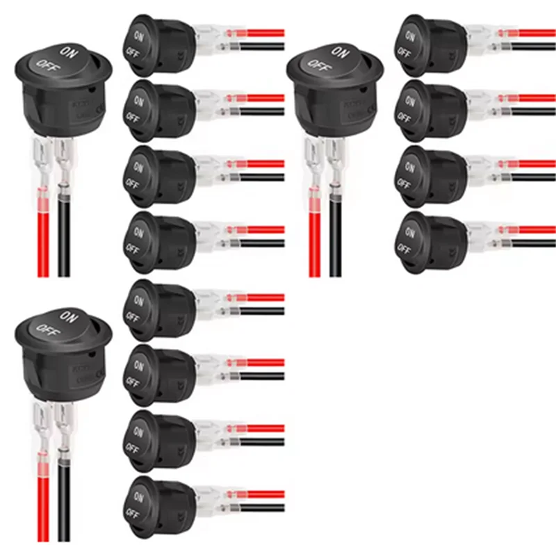 12V Round Rocker Switch AC 6A/250V 10A/125V SPST 2 Pin 2 Position On/Off Toggle Switch for Car Boat Automotive RV Black