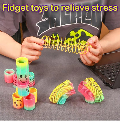 12/24 Rainbow Magic Springs Circle Toys Kids Birthday Party Favors Guests Giveaway Small Gifts Pinata Fillers Flexible Funny Toy