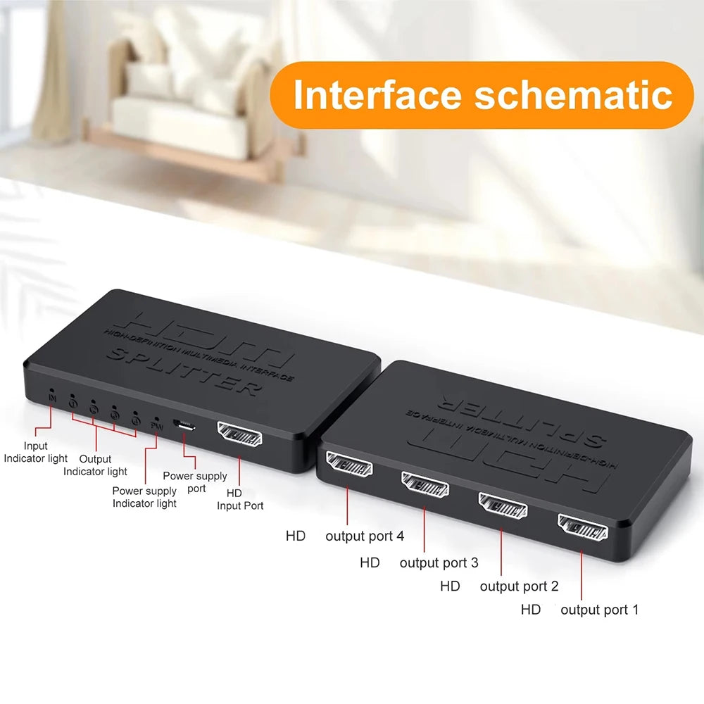 4K 2K HDMI-compatible Splitter 1 in 4 out 4x1 HDTV Switch HDMI-compatible Adapter HD Video Switcher for Xbox PS4 DVD PC Laptop