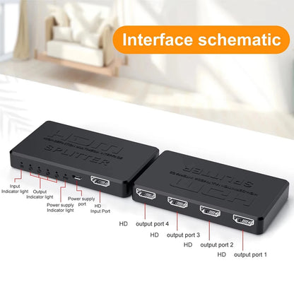 4K 2K HDMI-compatible Splitter 1 in 4 out 4x1 HDTV Switch HDMI-compatible Adapter HD Video Switcher for Xbox PS4 DVD PC Laptop