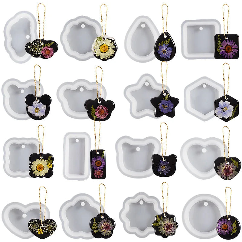 16PCS Silicone Jewelry Molds Kit with Hole Heart Geometry DIY Epoxy Resin Mold Necklace Keychain Pendants Earrings Making Mould