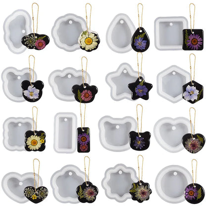 16PCS Silicone Jewelry Molds Kit with Hole Heart Geometry DIY Epoxy Resin Mold Necklace Keychain Pendants Earrings Making Mould
