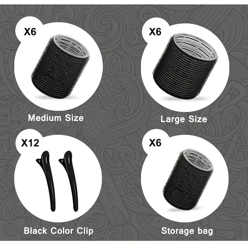 30pcs/Set Heatless Hair Styling Kit Self-Grip Rollers with 18pcs Hair Rollers and 12pcs Clips for DIY Hair Styling Easy To Use