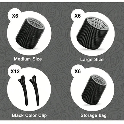 30pcs/Set Heatless Hair Styling Kit Self-Grip Rollers with 18pcs Hair Rollers and 12pcs Clips for DIY Hair Styling Easy To Use