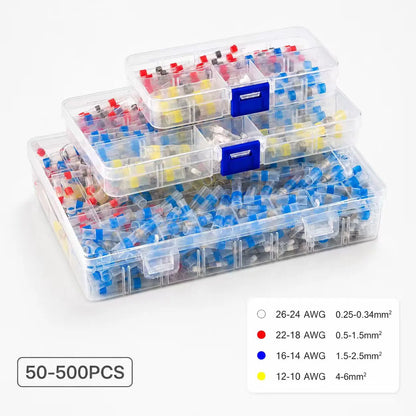 50-500PCS Waterproof Heat Shrink Solder Seal Wire Connectors 26-10 AWG Adhesive Butt Splice Terminal Kit for Cable Repair