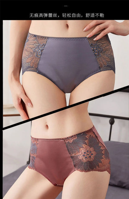 New Women Lace Flowers Panties Sexy Hollow Temptation Silk Breathable Underwear Tummy Mid Waist Butt Lift Briefs Intimate Panty