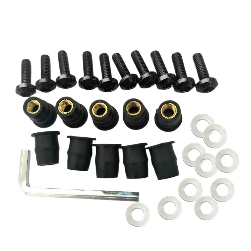30/10PCS M5 M6 Motorcycle Windscreen Windshield Bolts Screws Metric Rubber Well Nut Fastener For Honda Suzuki Yamaha Kawasaki