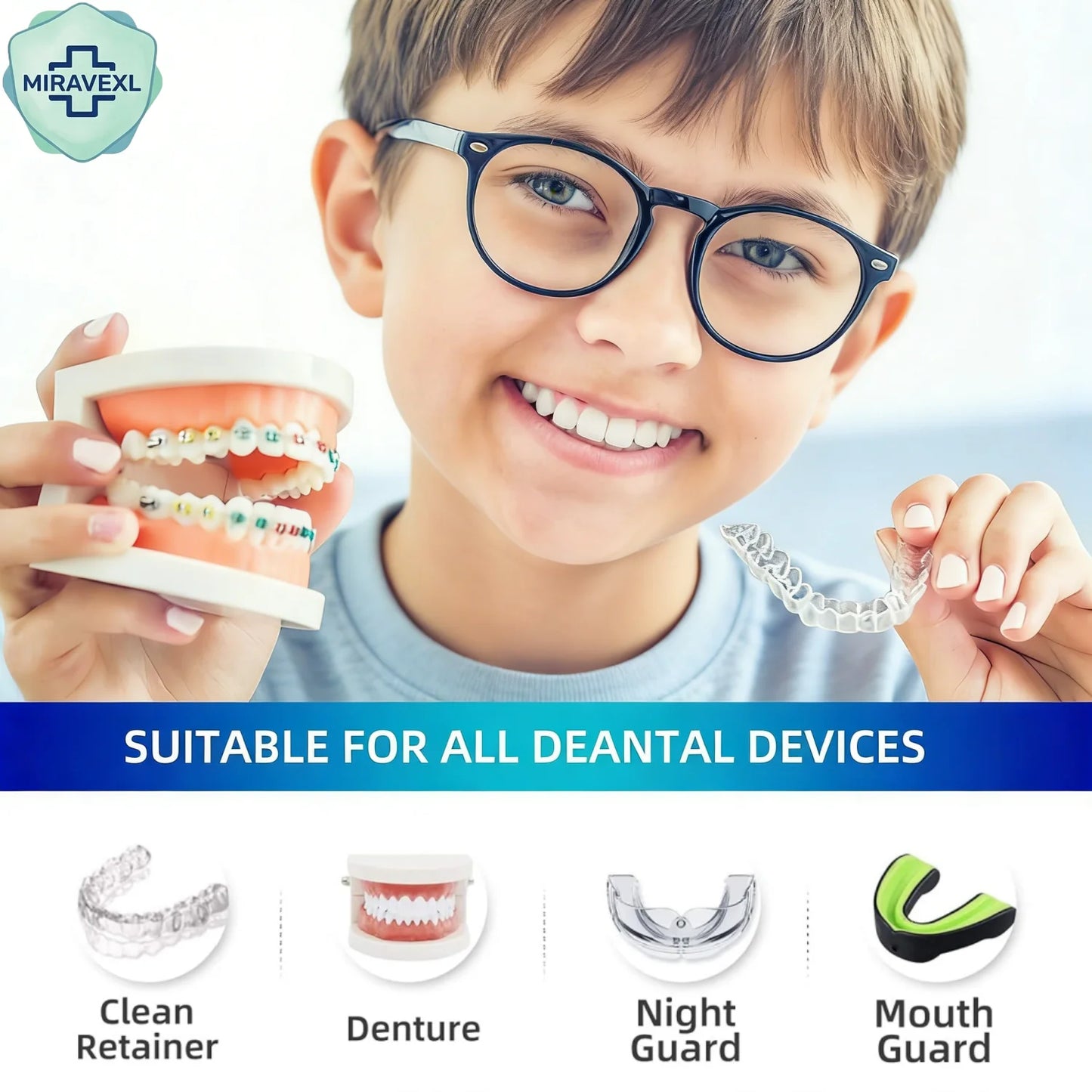 MIRAVEXL Denture Retainer Cleaner Tablets Orthodontic Braces Aligner Mouth Night Guard False Teeth Whitening Plaque Removal