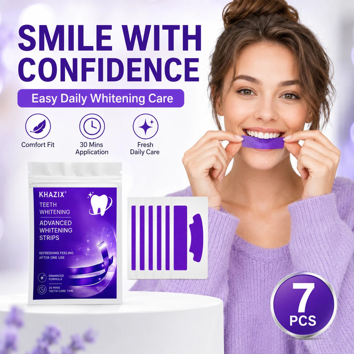 7PCS Teeth Whitening Strips for Whiter-Looking Smile, Flexible Tooth Strips Easy to Apply for Daily Cosmetic Care