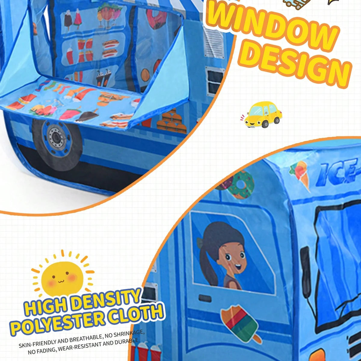Foldable Kids Indoor Outdoor Tent Game House Car Shaped House Hiding House with Opening Shooting Game for Kids Boys Girls Girft
