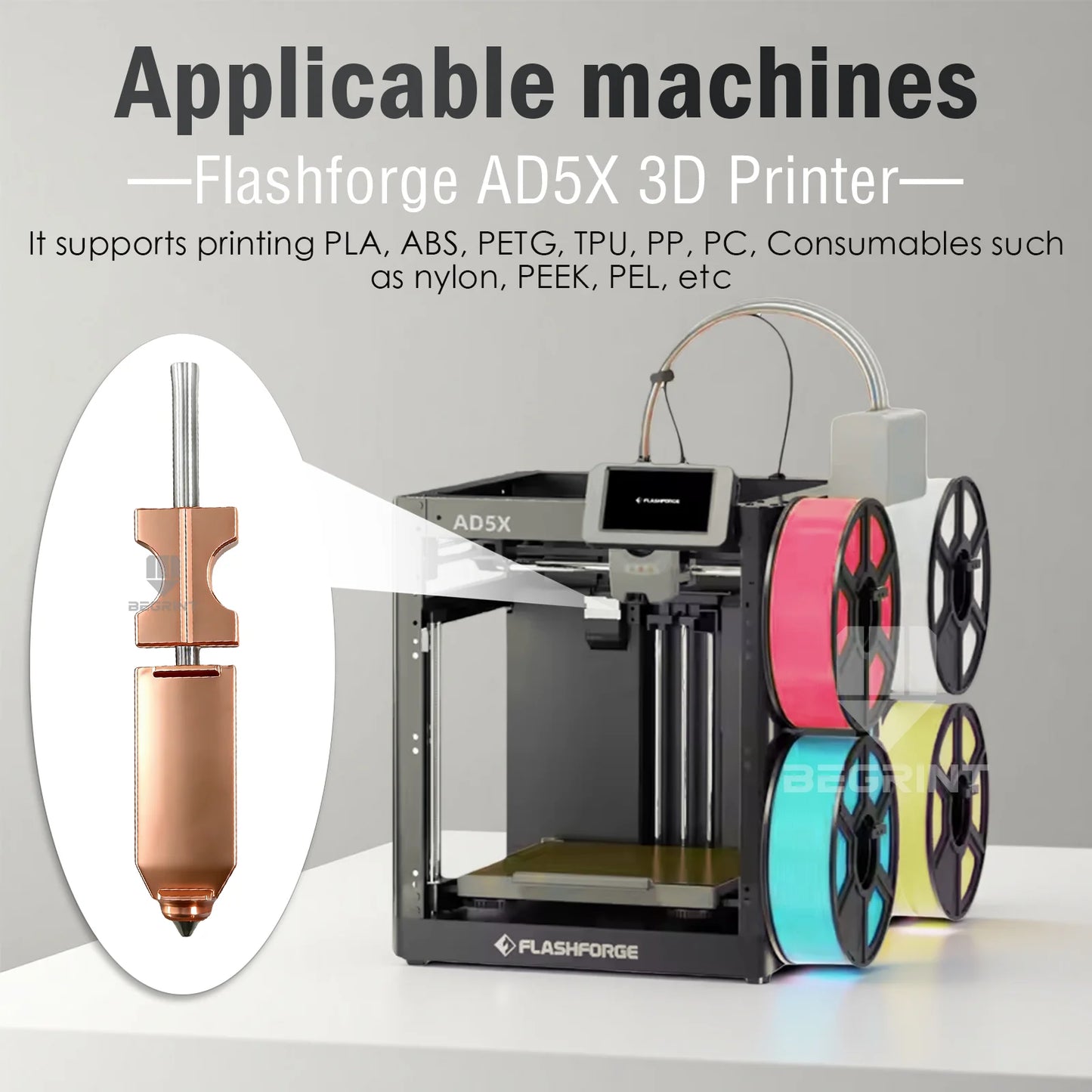 For FlashForge Ad5x Nozzle HTR 550°C Hardened 0.25 0.4 0.6 0.8 32mm³/s High Flow Ad5x Accessories Quick-Detachable Ad5x Hotend